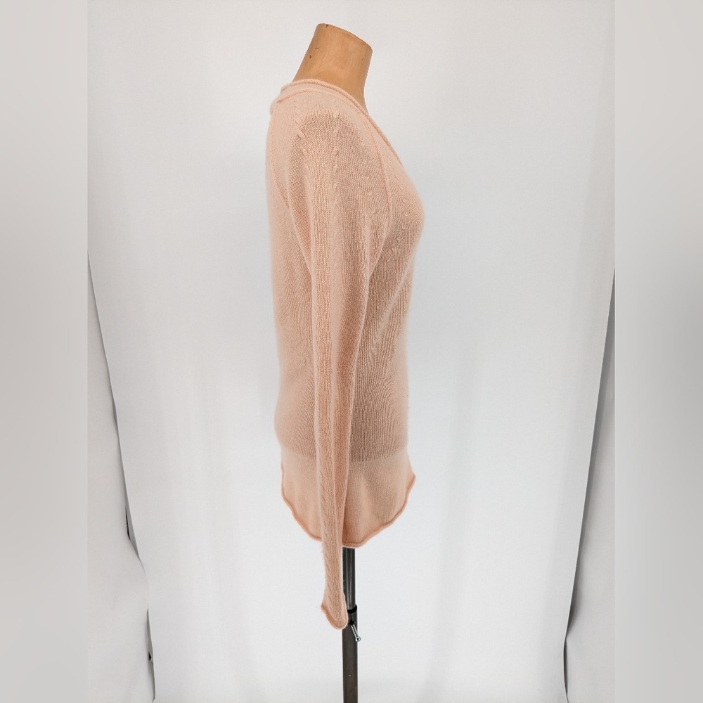 Calypso St. Barth 100% Cashmere Sweater Peach V-Neck Cable-Knit Sleeves Size S - Picture 4 of 15
